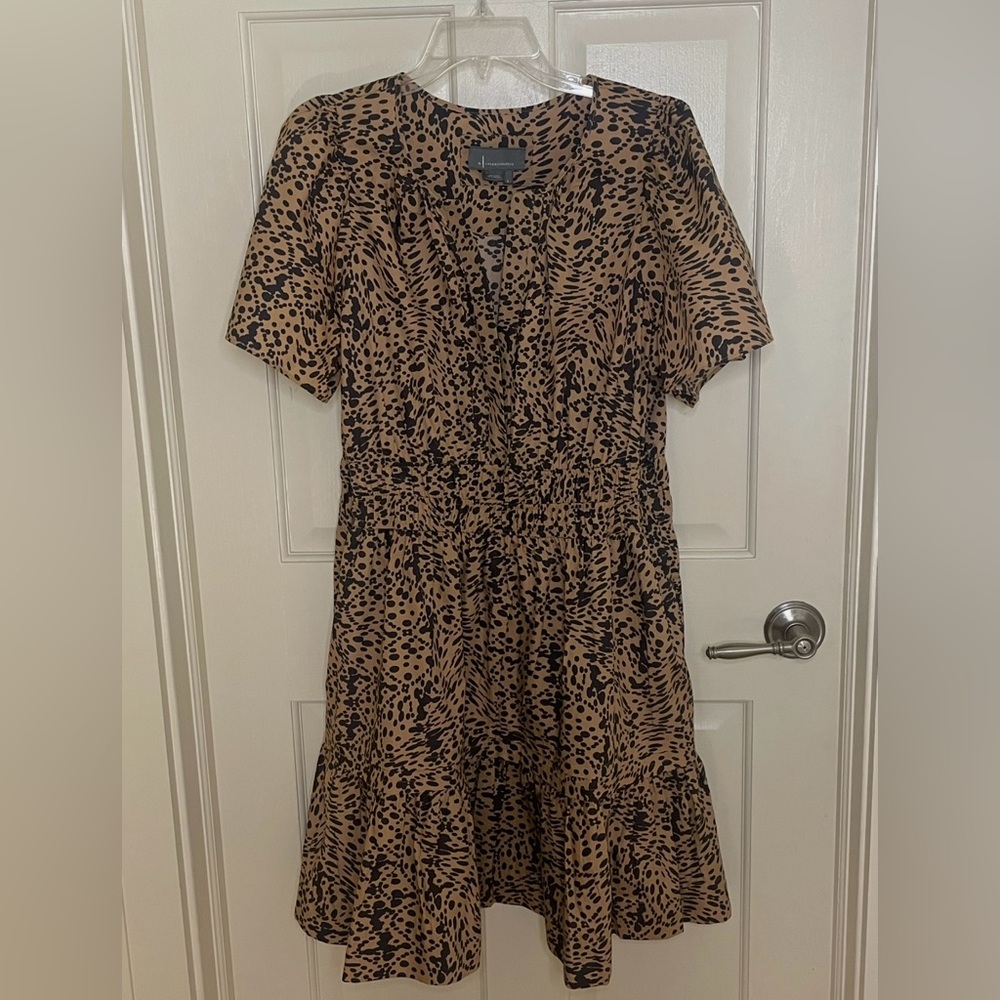 Anthropologie Somerset Animal Print Short Sleeve Mini Dress, Brown & Blk, Sz L - Picture 3 of 16